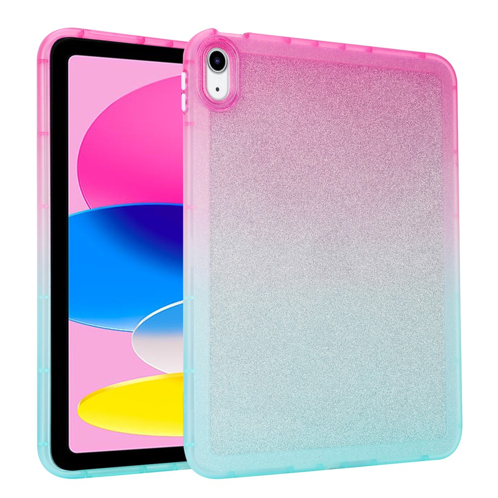 For iPad (2025) / 10.9 (2022) Anti-Drop TPU Case Gradient Glitter Shockproof Tablet Back Cover - Pink / Green
