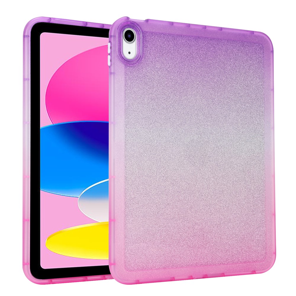 For iPad (2025) / 10.9 (2022) Anti-Drop TPU Case Gradient Glitter Shockproof Tablet Back Cover - Purple / Pink