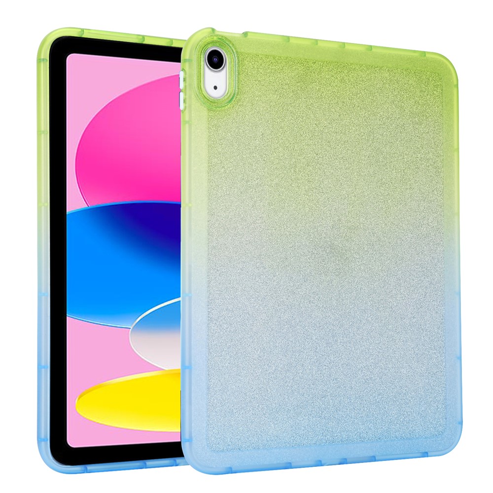 For iPad (2025) / 10.9 (2022) Anti-Drop TPU Case Gradient Glitter Shockproof Tablet Back Cover - Green / Blue