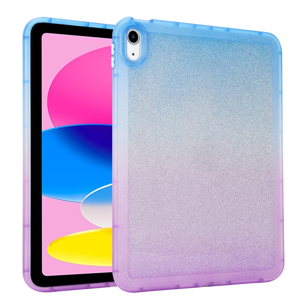 For iPad (2025) / 10.9 (2022) Anti-Drop TPU Case Gradient Glitter Shockproof Tablet Back Cover - Blue / Purple