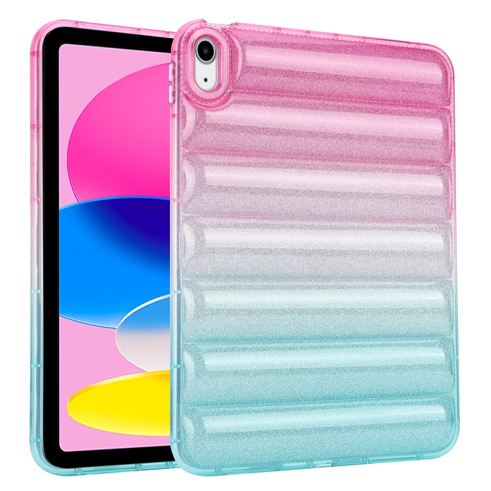 For iPad (2025) / 10.9 (2022) Soft TPU Tablet Case Gradient Glitter Down Jacket Design Anti-Drop Cover - Pink / Green