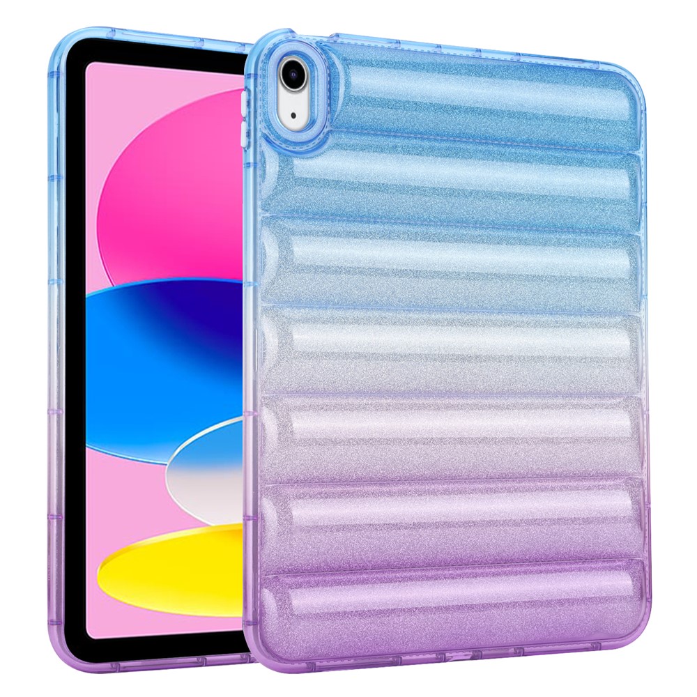For iPad (2025) / 10.9 (2022) Soft TPU Tablet Case Gradient Glitter Down Jacket Design Anti-Drop Cover - Blue / Purple