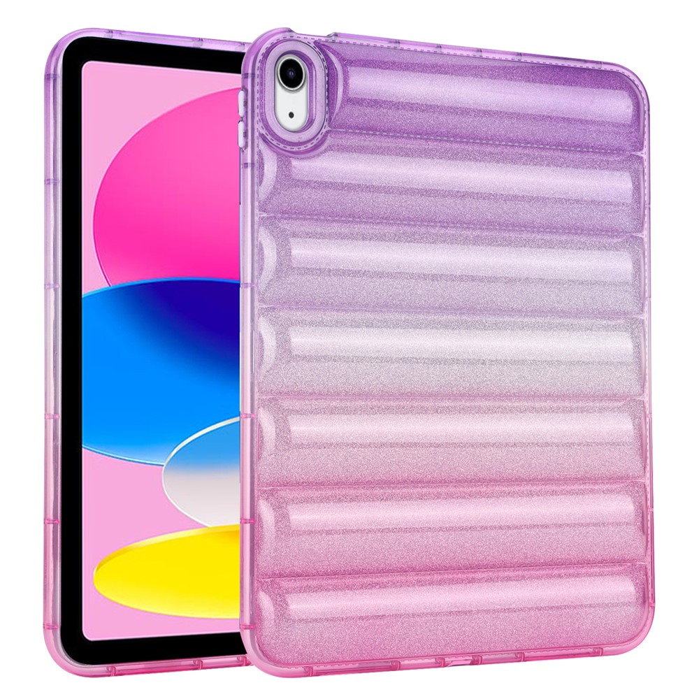 For iPad (2025) / 10.9 (2022) Soft TPU Tablet Case Gradient Glitter Down Jacket Design Anti-Drop Cover - Purple / Pink