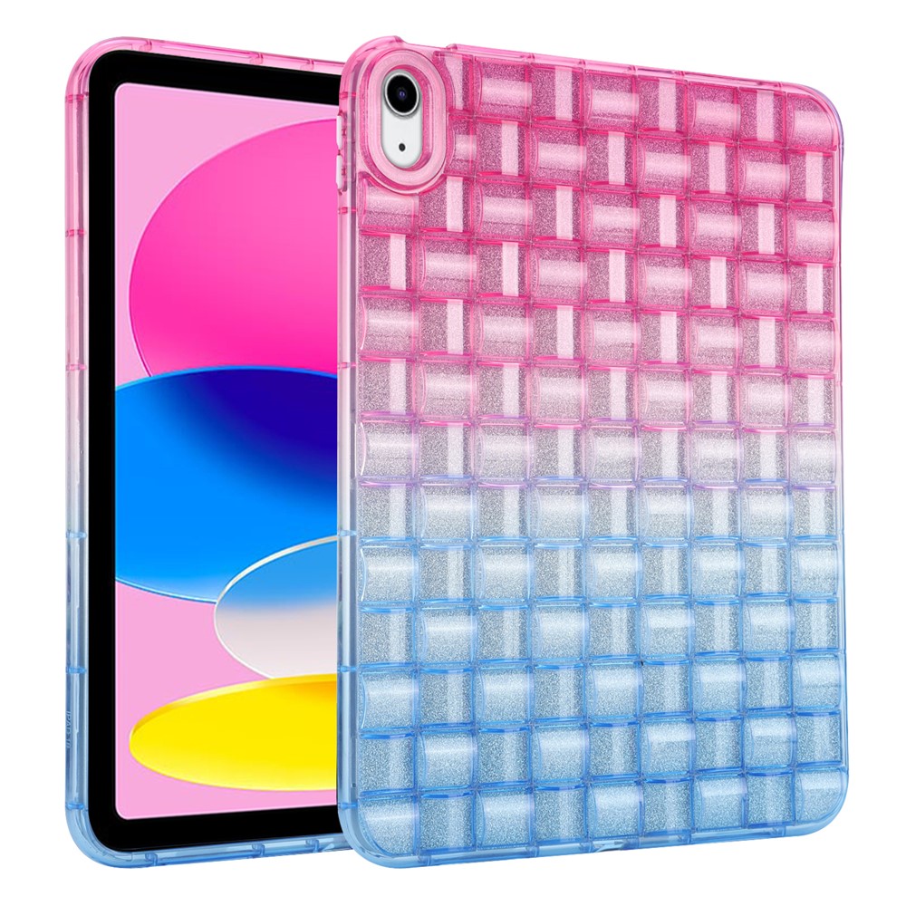 For iPad (2025) / 10.9 (2022) Shockproof TPU Case Braided Gradient Glitter Anti-Drop Tablet Protector - Pink / Blue