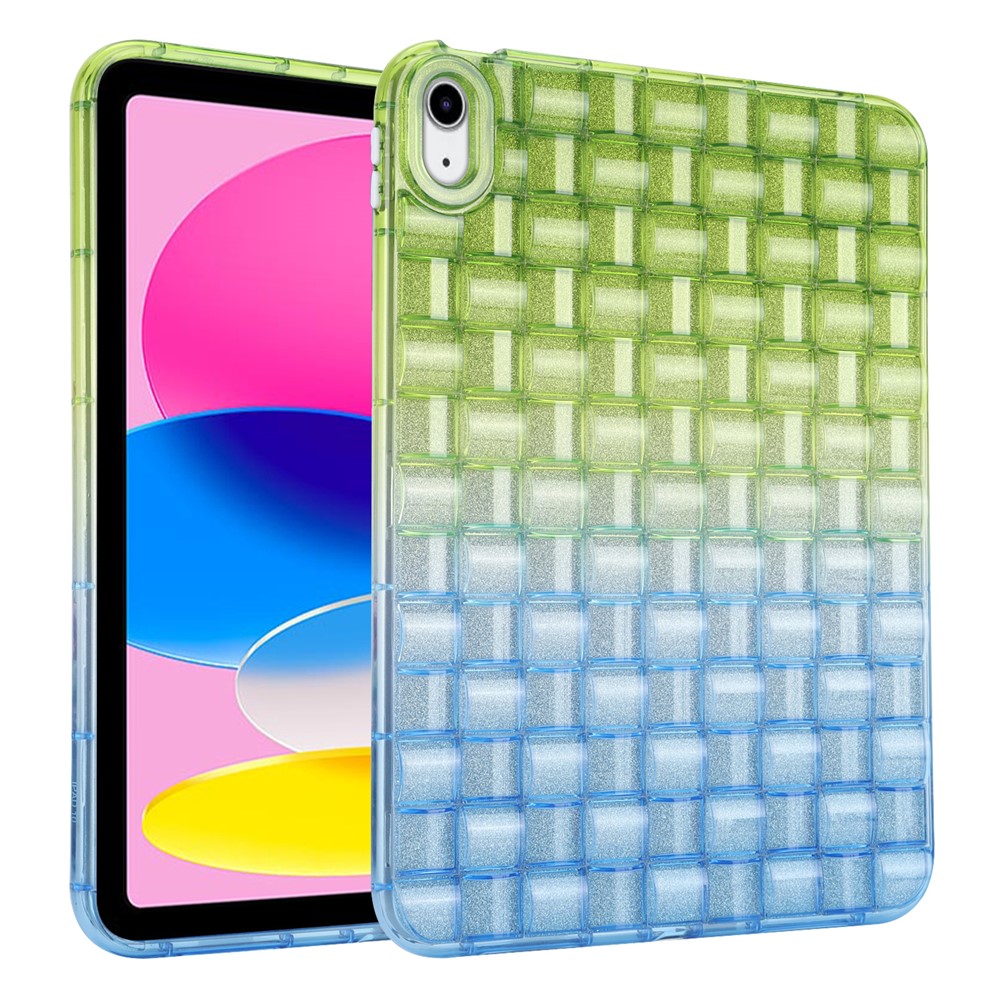 For iPad (2025) / 10.9 (2022) Shockproof TPU Case Braided Gradient Glitter Anti-Drop Tablet Protector - Green / Blue