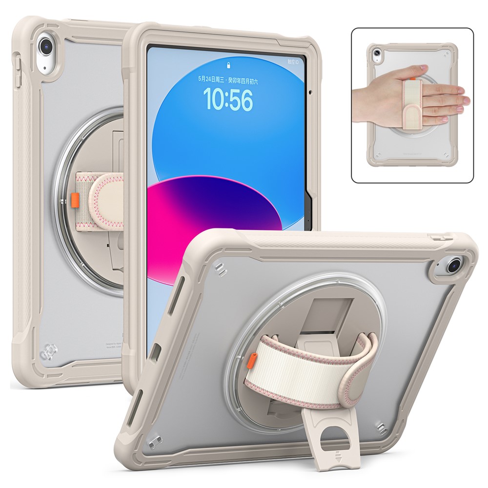 Kickstand Tablet Case for iPad (2025) / 10.9 (2022) Rotary Hand Strap TPU+PC Tablet Cover - Khaki