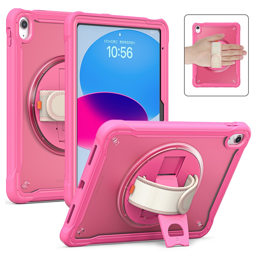 Kickstand Tablet Case for iPad (2025) / 10.9 (2022) Rotary Hand Strap TPU+PC Tablet Cover - Rose