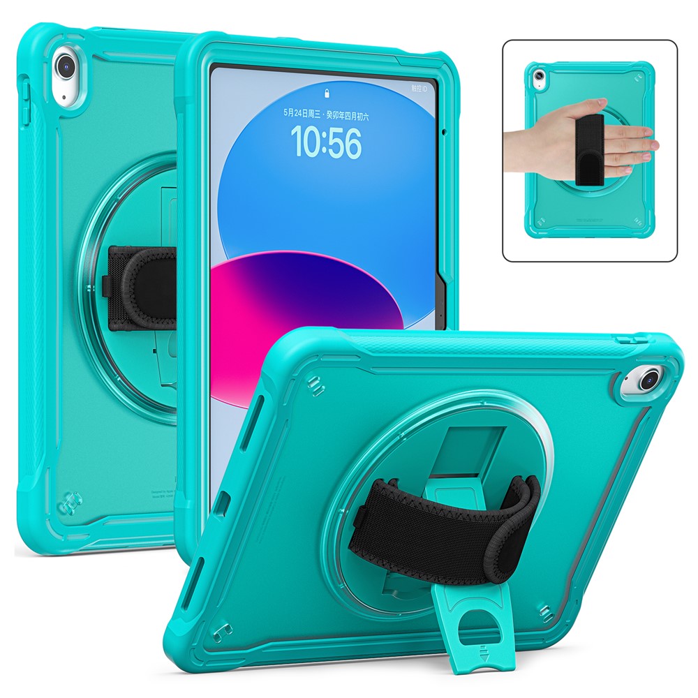 Kickstand Tablet Case for iPad (2025) / 10.9 (2022) Rotary Hand Strap TPU+PC Tablet Cover - Baby Blue