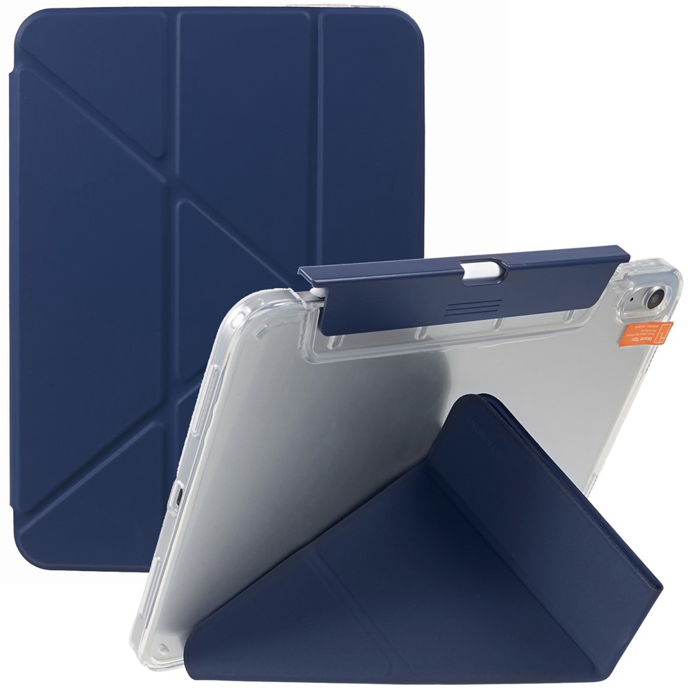 MUTURAL For iPad (2025) / 10.9 (2022) PU Leather Tablet Case Origami Stand Folio Cover with Detachable Pencil Holder - Dark Blue
