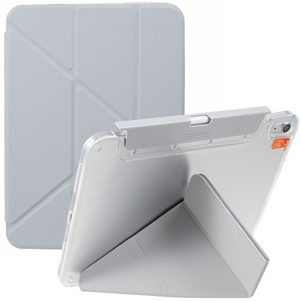 MUTURAL For iPad (2025) / 10.9 (2022) PU Leather Tablet Case Origami Stand Folio Cover with Detachable Pencil Holder - Grey