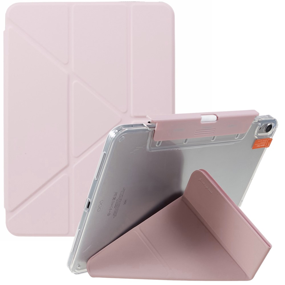 MUTURAL Origami Stand Case for iPad Air (2020) / (2022) , PU Leather Protective Tablet Cover with Detachable Pencil Holder - Pink