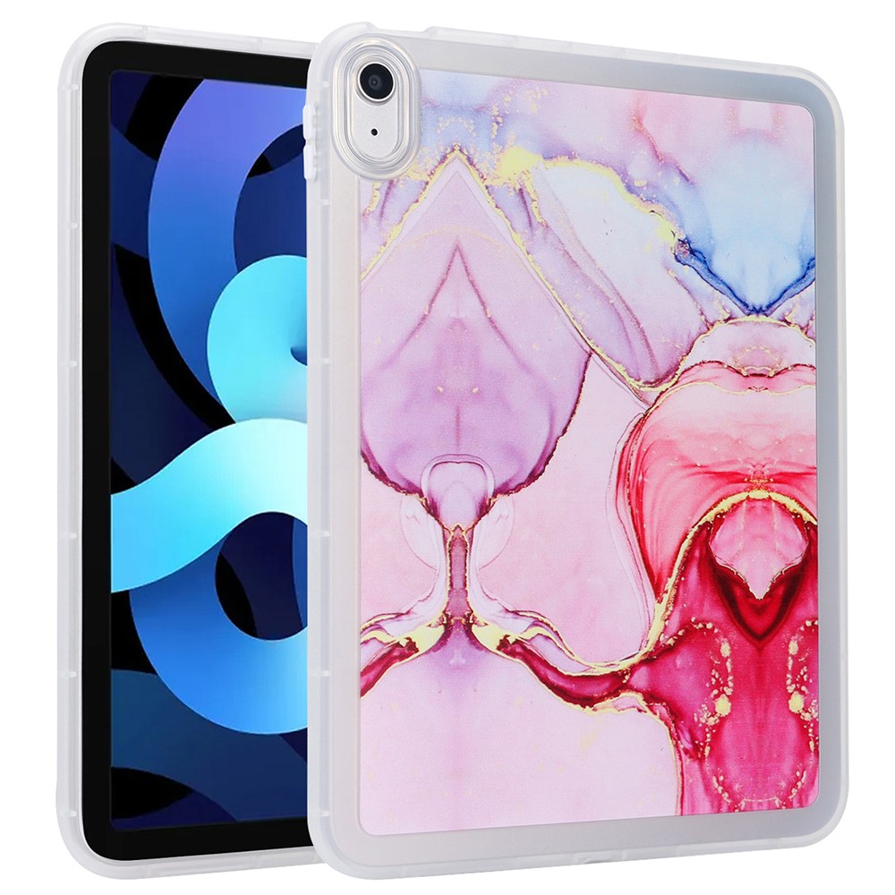 For iPad (2025) / 10.9 (2022) TPU Tablet Case Marble Pattern Printing Shockproof Back Cover Shell - Rose Gold
