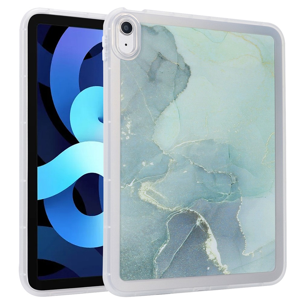 For iPad (2025) / 10.9 (2022) TPU Tablet Case Marble Pattern Printing Shockproof Back Cover Shell - Cyan