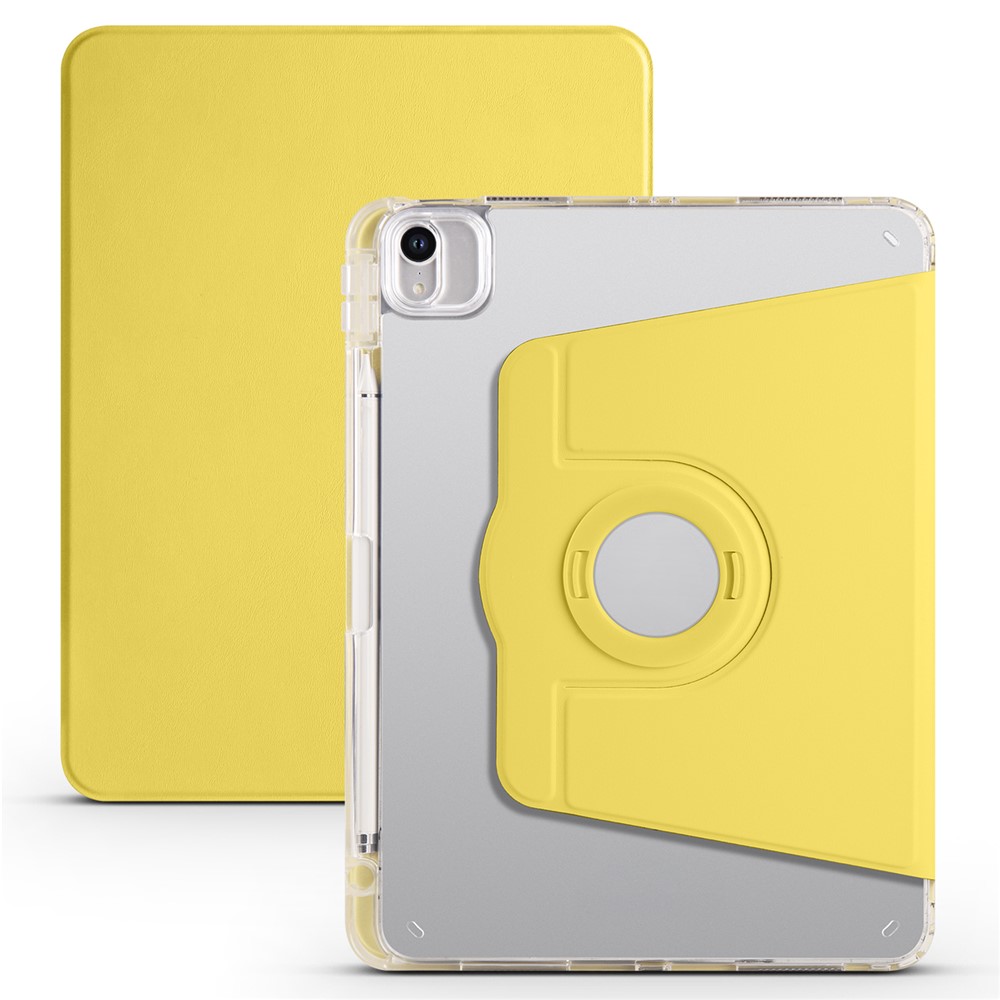 For iPad Pro 11 (2021) / (2020) / (2022) / iPad Air (2020) / (2022) Rotating Stand Tablet Cover PU Leather TPU Crystal Clear Back Case - Yellow