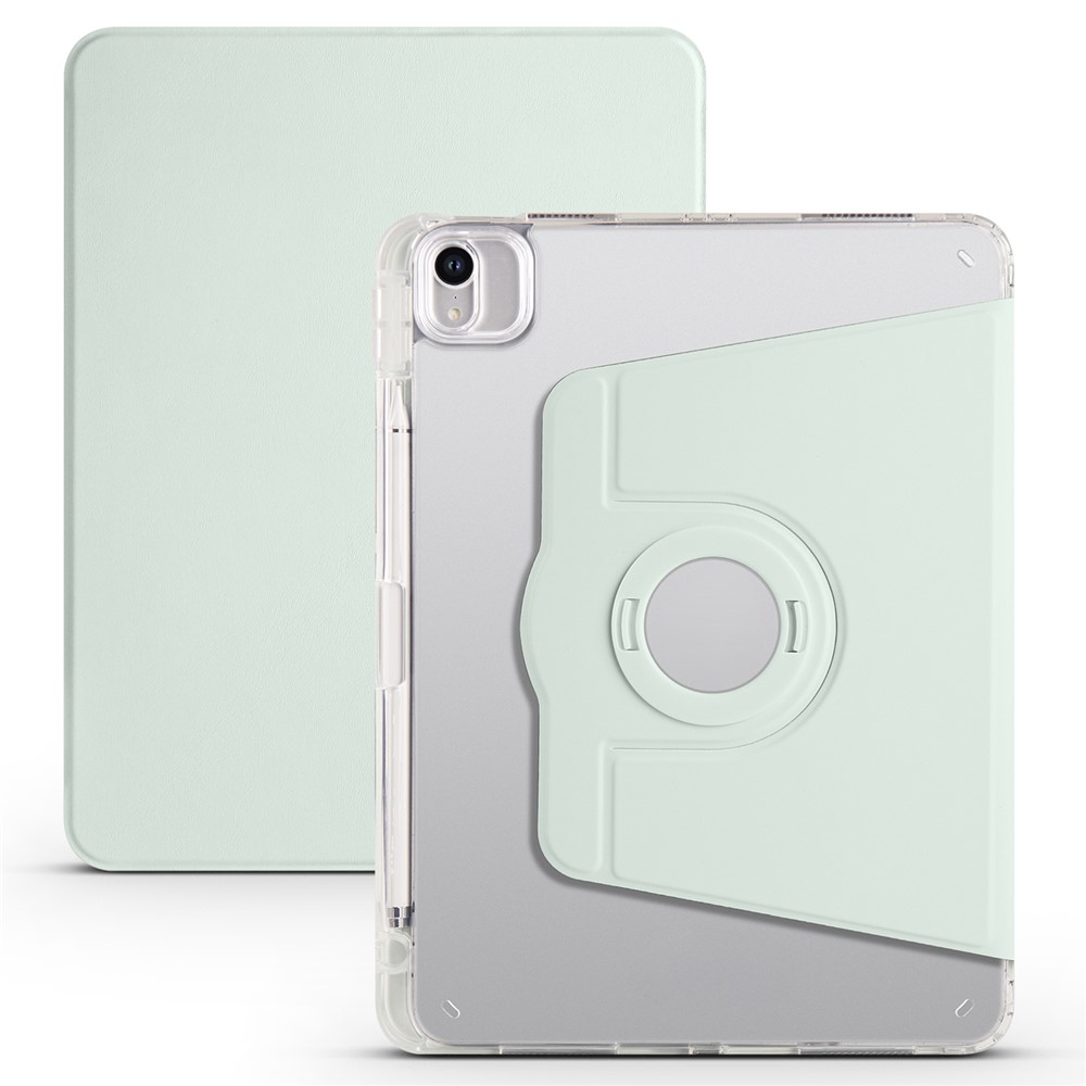 For iPad Pro 11 (2021) / (2020) / (2022) / iPad Air (2020) / (2022) Rotating Stand Tablet Cover PU Leather TPU Crystal Clear Back Case - Light Green