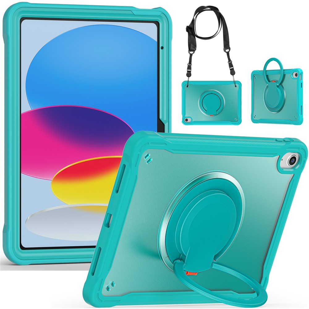 Shockproof Kickstand Case for iPad (2025) / 10.9 (2022) PC+TPU Hand Strap Tablet Cover with Shoulder Strap - Baby Blue