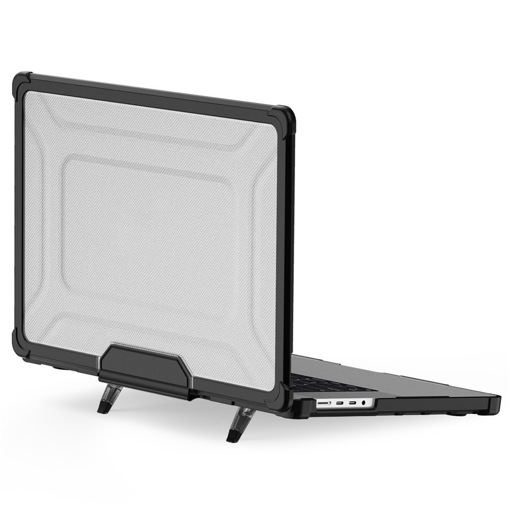 For MacBook Pro 16 inch (2026) A3429 A3428 / (2025) A3186 A3403 / (2024) A2991 / (2023) A2780 / (2021) A2485 Anti-Slip Laptop Case Heat Dissipation PC+TPU Kickstand Cover - Black