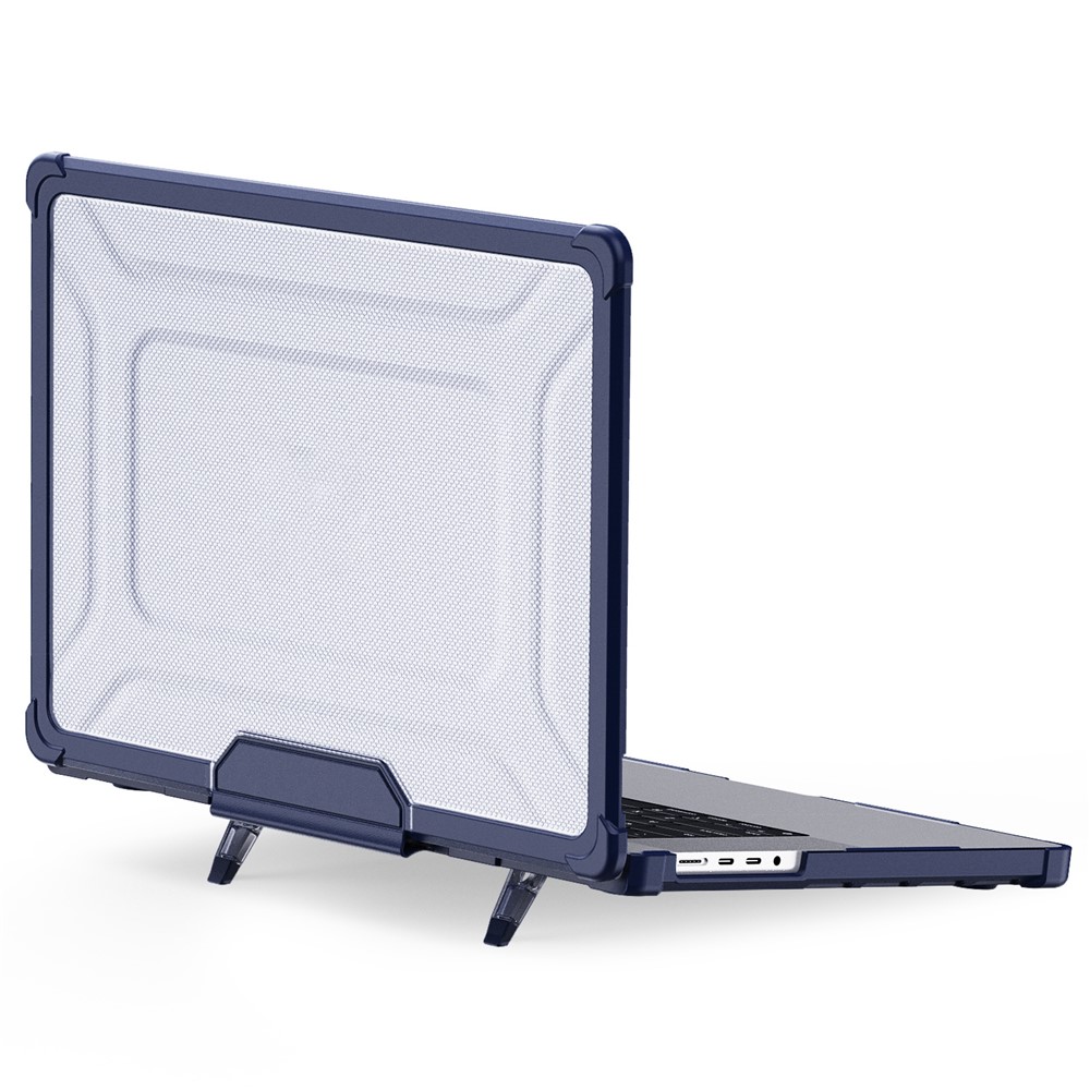 For MacBook Pro 16 inch (2026) A3429 A3428 / (2025) A3186 A3403 / (2024) A2991 / (2023) A2780 / (2021) A2485 Anti-Slip Laptop Case Heat Dissipation PC+TPU Kickstand Cover - Navy Blue