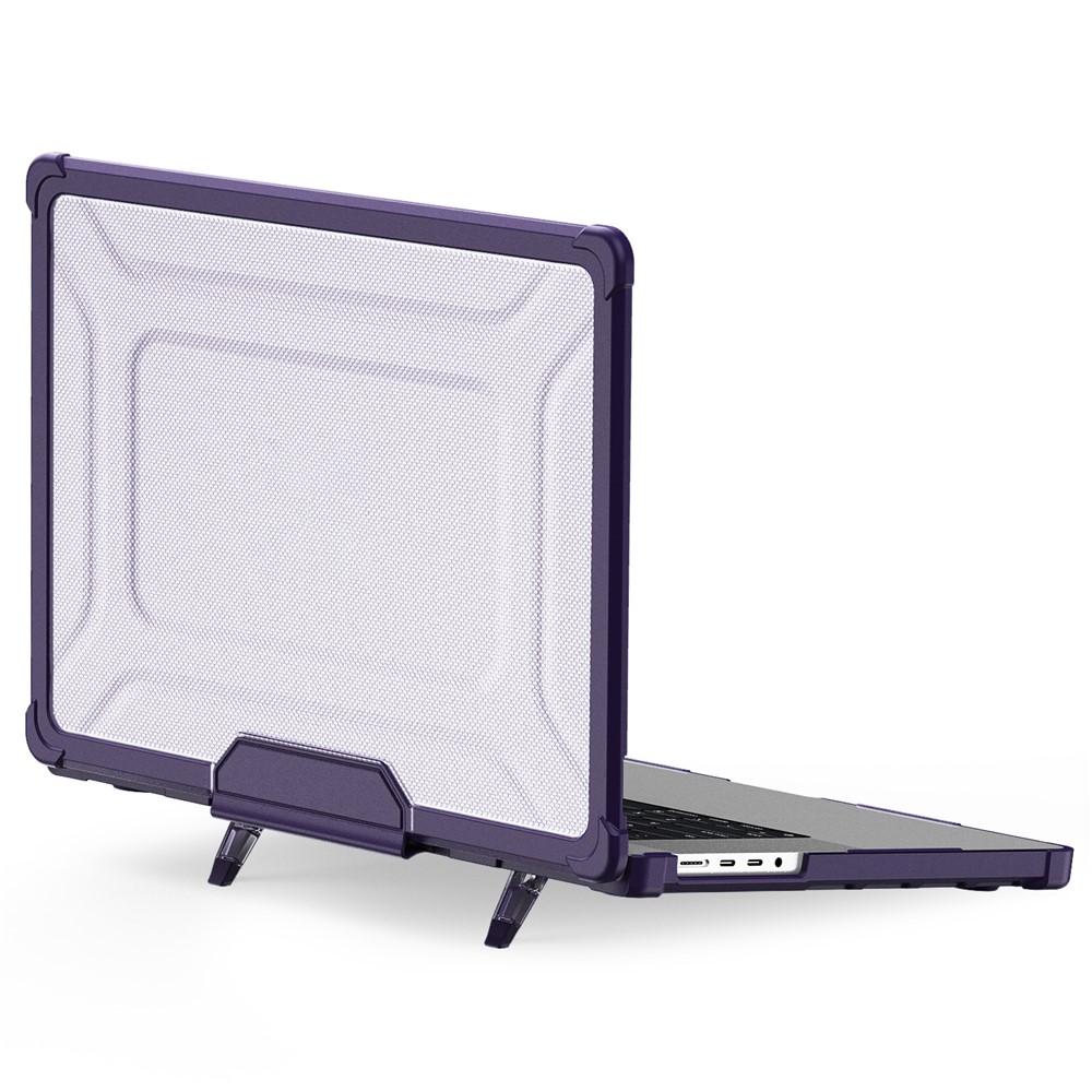 For MacBook Pro 16 inch (2026) A3429 A3428 / (2025) A3186 A3403 / (2024) A2991 / (2023) A2780 / (2021) A2485 Anti-Slip Laptop Case Heat Dissipation PC+TPU Kickstand Cover - Purple