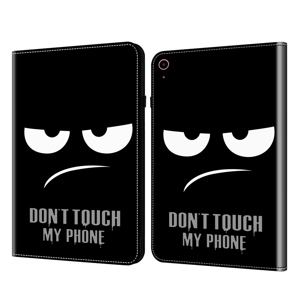For iPad (2025) / 10.9 (2022) Pattern Printing PU Leather Flip Cover Anti-Scratch Strap Closure Tablet Case with Stand - Don't Touch My Phone