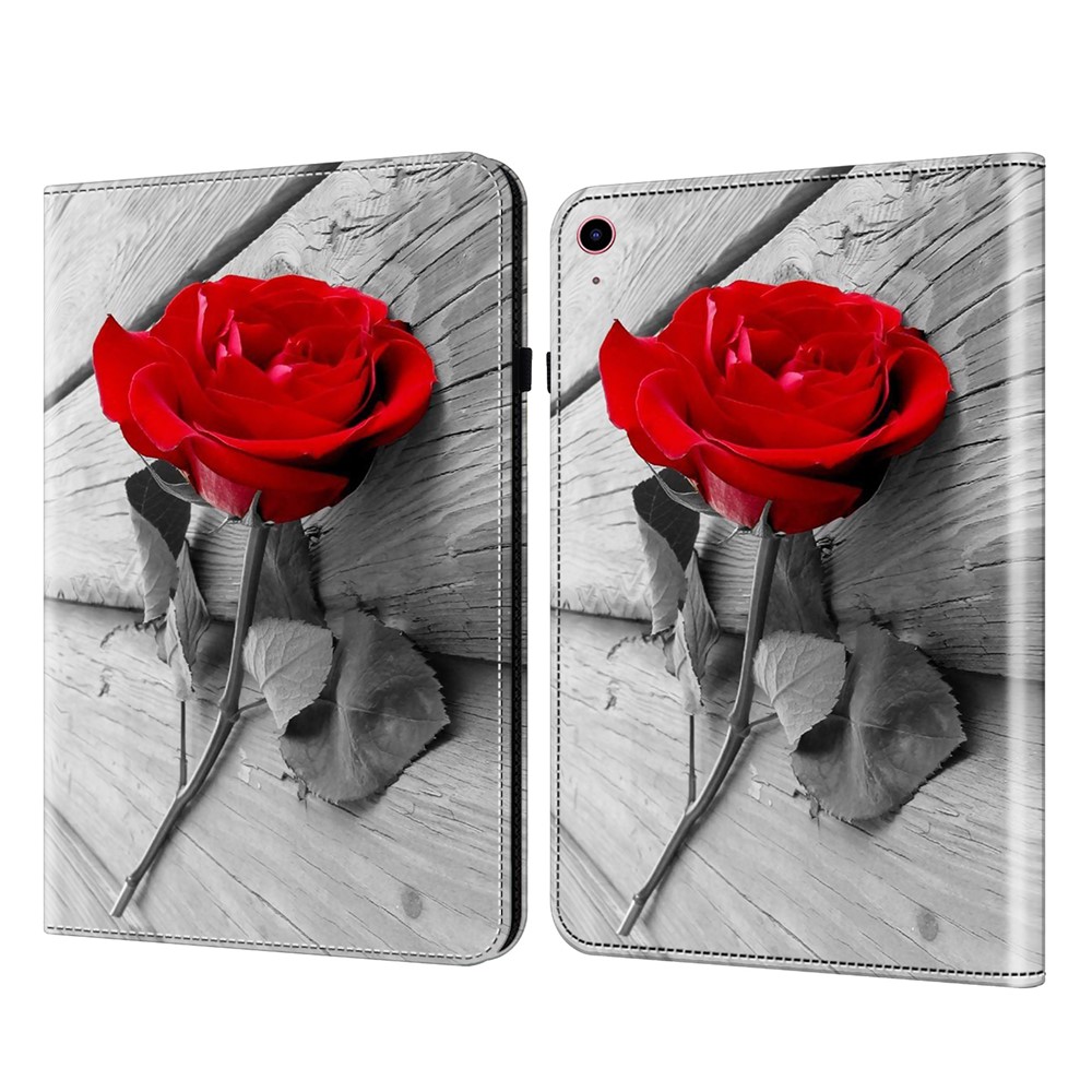 For iPad (2025) / 10.9 (2022) Pattern Printing PU Leather Flip Cover Anti-Scratch Strap Closure Tablet Case with Stand - Rose