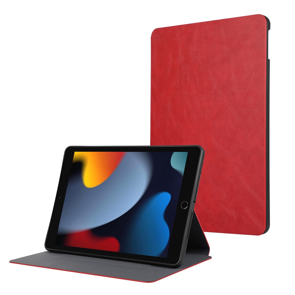 For iPad 10.2 (2021) / (2019) / (2020) PU Leather Flip Cover Anti-Dorp Auto Wake / Sleep Tablet Case with Stand - Red