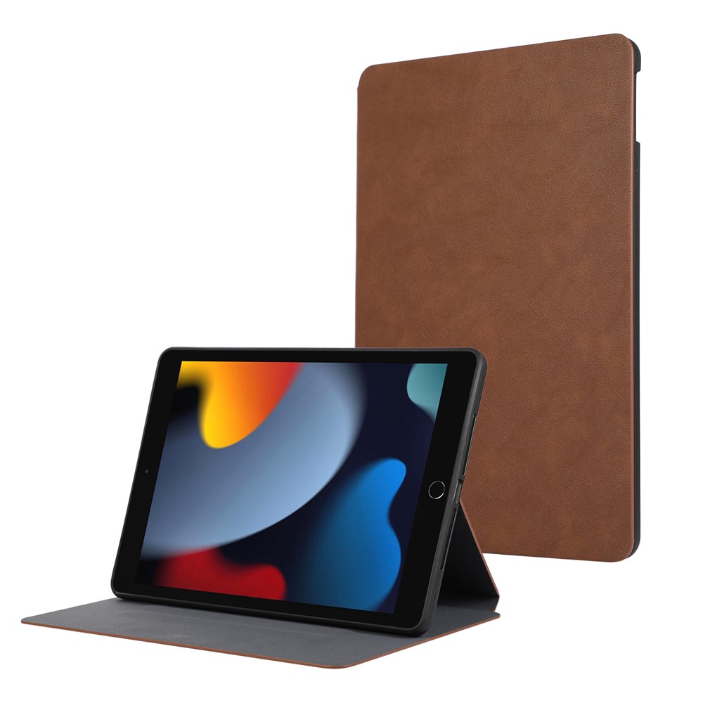 For iPad 10.2 (2021) / (2019) / (2020) PU Leather Flip Cover Anti-Dorp Auto Wake / Sleep Tablet Case with Stand - Brown