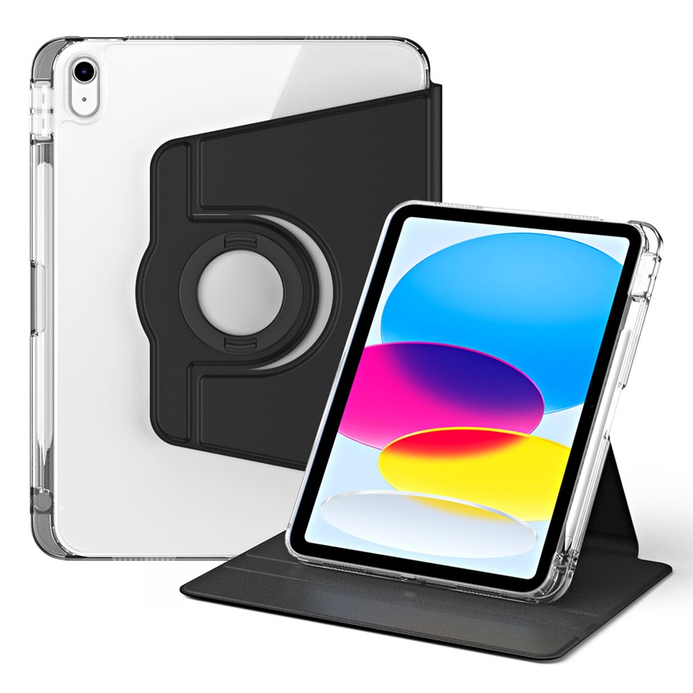 For iPad (2025) / 10.9 (2022) Protective Case PU Leather+Acrylic Rotary Kickstand Tablet Cover - Black