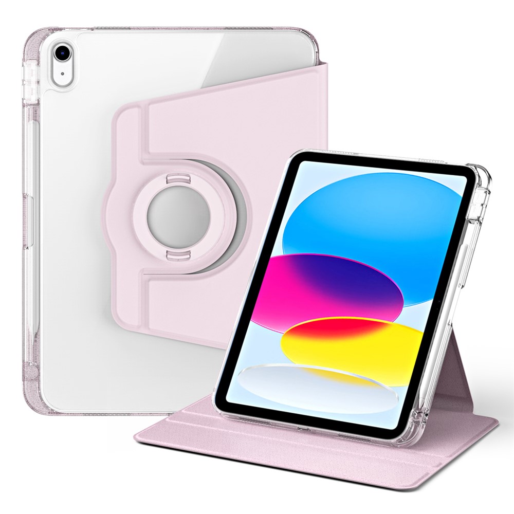 For iPad (2025) / 10.9 (2022) Protective Case PU Leather+Acrylic Rotary Kickstand Tablet Cover - Pink