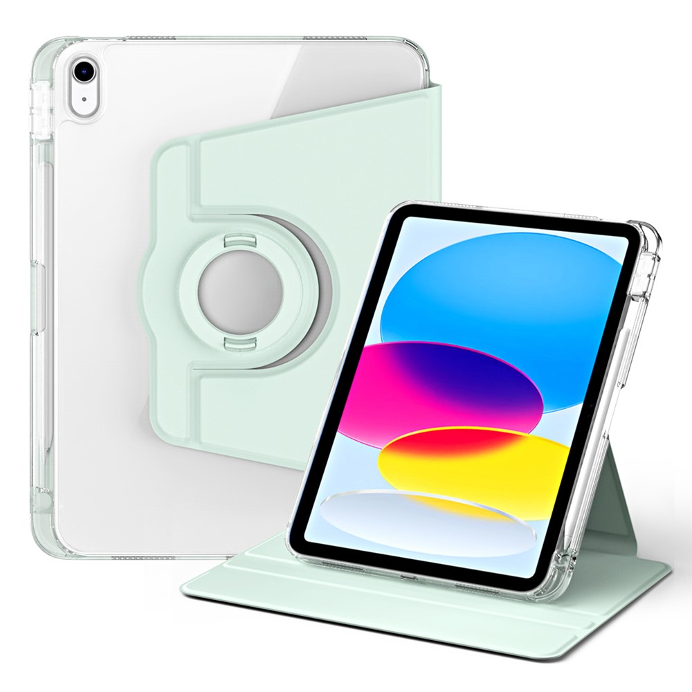 For iPad (2025) / 10.9 (2022) Protective Case PU Leather+Acrylic Rotary Kickstand Tablet Cover - Light Green