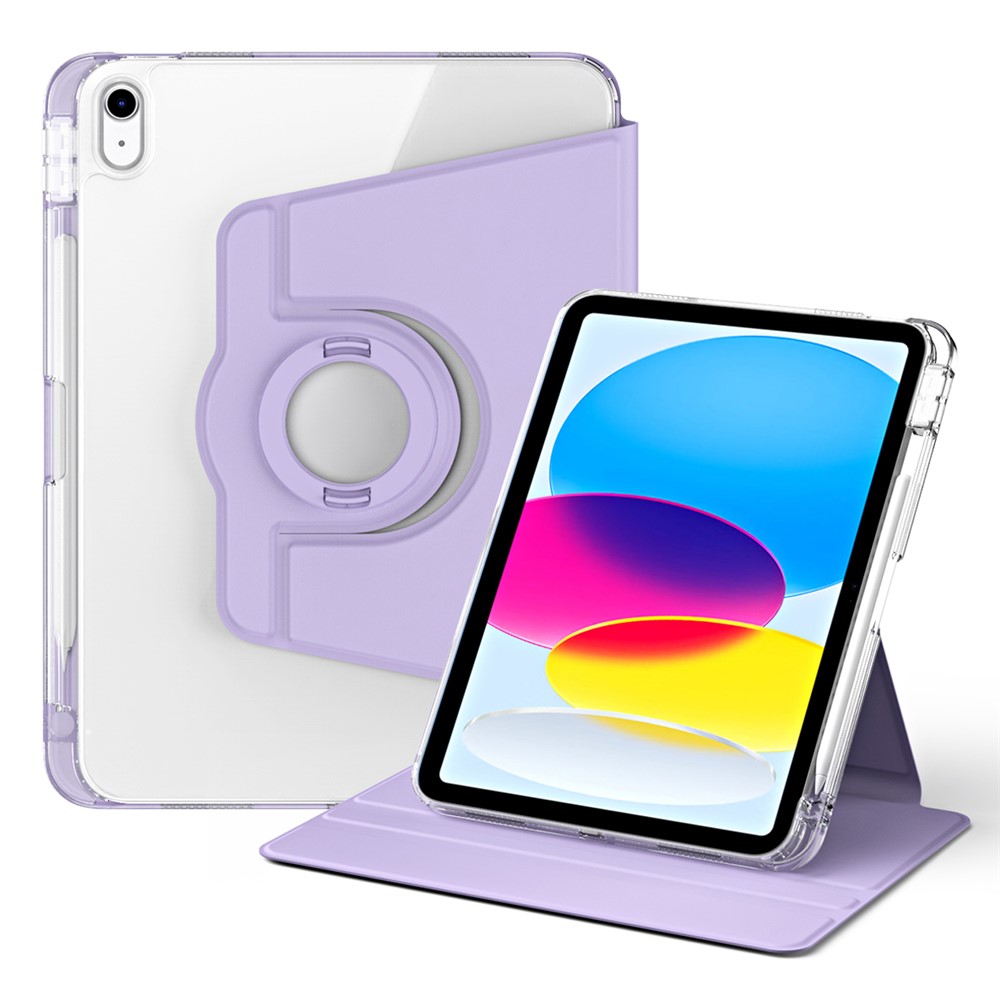 For iPad (2025) / 10.9 (2022) Protective Case PU Leather+Acrylic Rotary Kickstand Tablet Cover - Purple