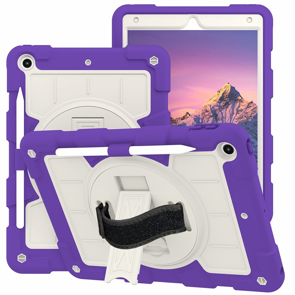 For iPad 10.2 (2021) / (2019) / (2020) TPU+PC Tablet Case Rotating Shockproof Kickstand Cover with Strap - Purple