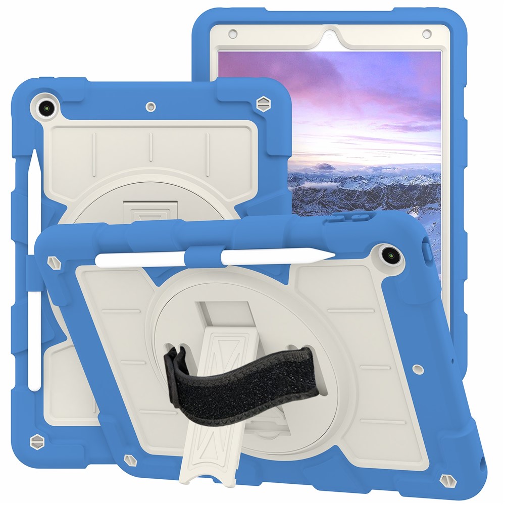 For iPad 10.2 (2021) / (2019) / (2020) TPU+PC Tablet Case Rotating Shockproof Kickstand Cover with Strap - Blue