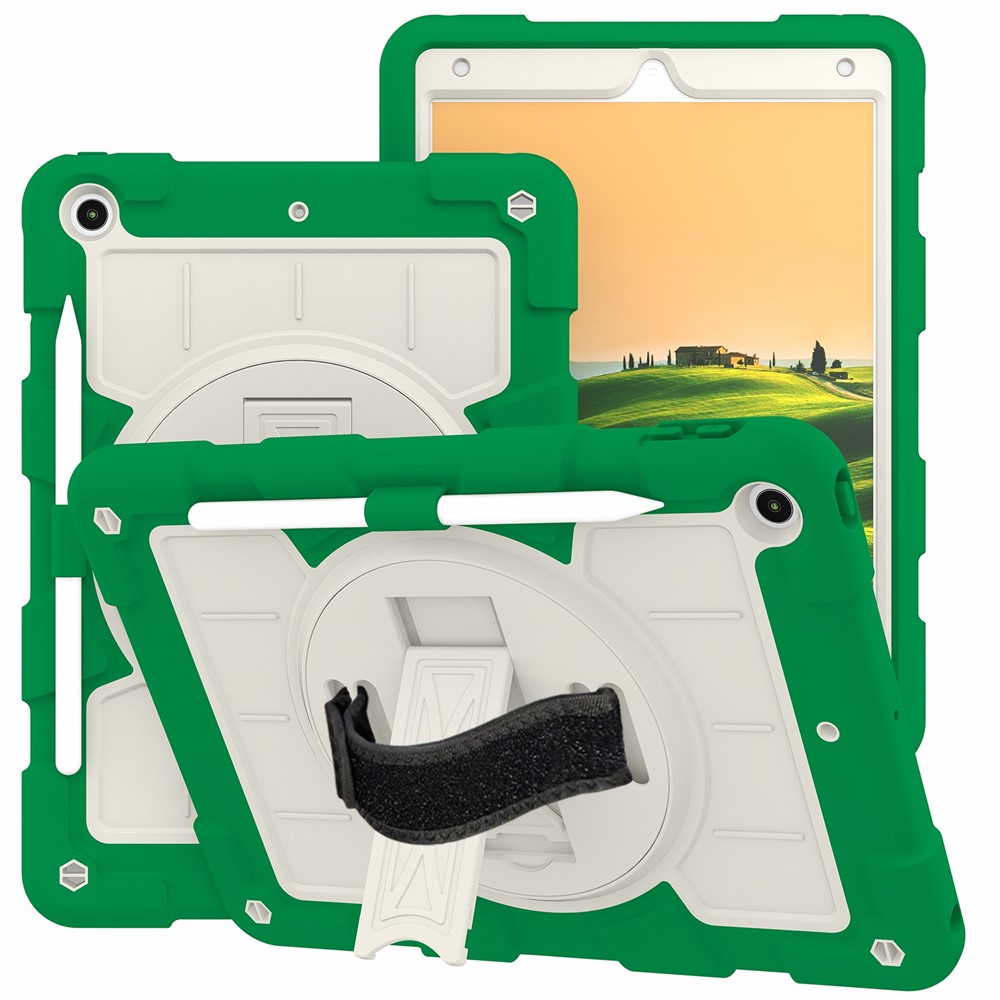For iPad 10.2 (2021) / (2019) / (2020) TPU+PC Tablet Case Rotating Shockproof Kickstand Cover with Strap - Green