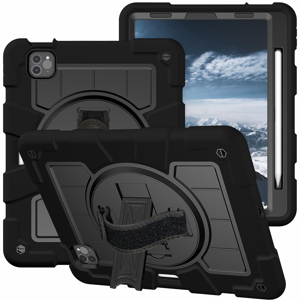 For iPad Pro 11-inch (2018) / (2020) / (2021) / (2022) / Air (2020) / (2022) Tablet Case Anti-Drop Kickstand TPU+PC Cover - Black