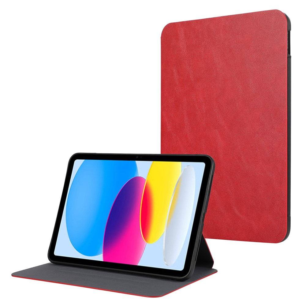 For iPad (2025) / 10.9 (2022) Case Stand Folio PU Leather Tablet Cover with Auto Sleep / Wake - Red