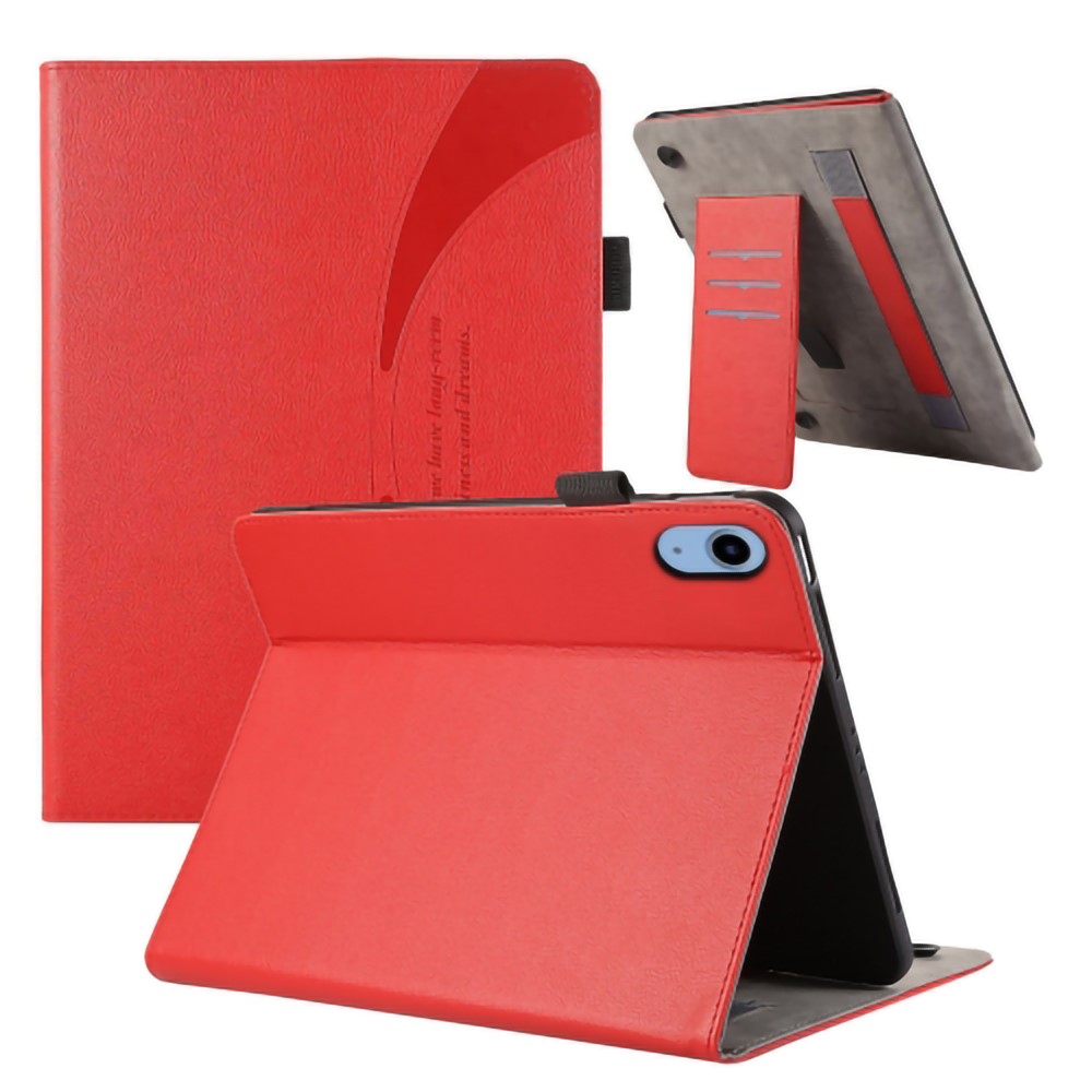 PU Leather Flip Cover for iPad (2025) / 10.9 (2022) Case Card Slot Shockproof Tablet Case - Red