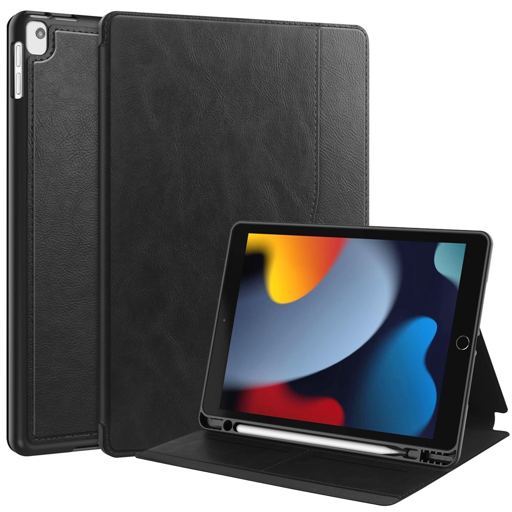 For iPad 10.2 (2019) / (2020) / (2021) Case PU Leather Stand Auto Wake / Sleep Tablet Cover with Card Holder - Black