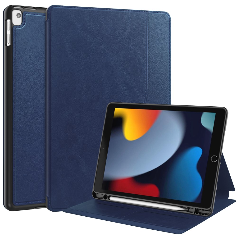 For iPad 10.2 (2019) / (2020) / (2021) Case PU Leather Stand Auto Wake / Sleep Tablet Cover with Card Holder - Blue