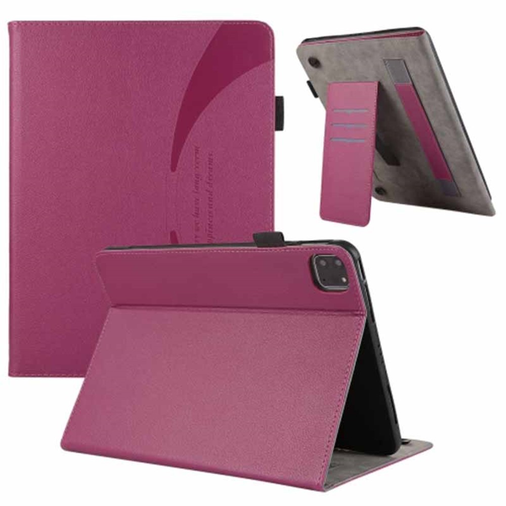 For iPad Pro 12.9 (2018) / (2020) / (2021) / (2022) Case PU Leather Card Holder Tablet Cover - Purplish Red