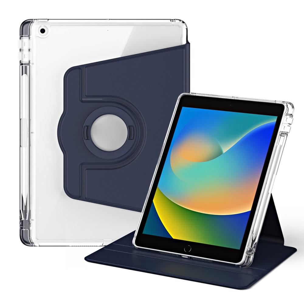 For iPad 10.2 (2021) / (2019) / (2020) Kickstand Case PU+Acrylic Detachable Tablet Cover - Dark Blue