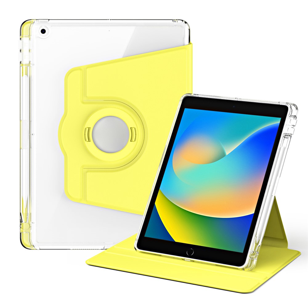 For iPad 10.2 (2021) / (2019) / (2020) Kickstand Case PU+Acrylic Detachable Tablet Cover - Yellow