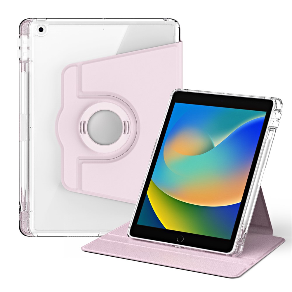 For iPad 10.2 (2021) / (2019) / (2020) Kickstand Case PU+Acrylic Detachable Tablet Cover - Pink