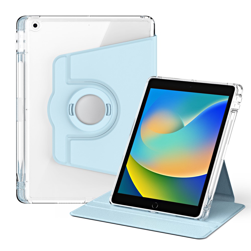 For iPad 10.2 (2021) / (2019) / (2020) Kickstand Case PU+Acrylic Detachable Tablet Cover - Baby Blue
