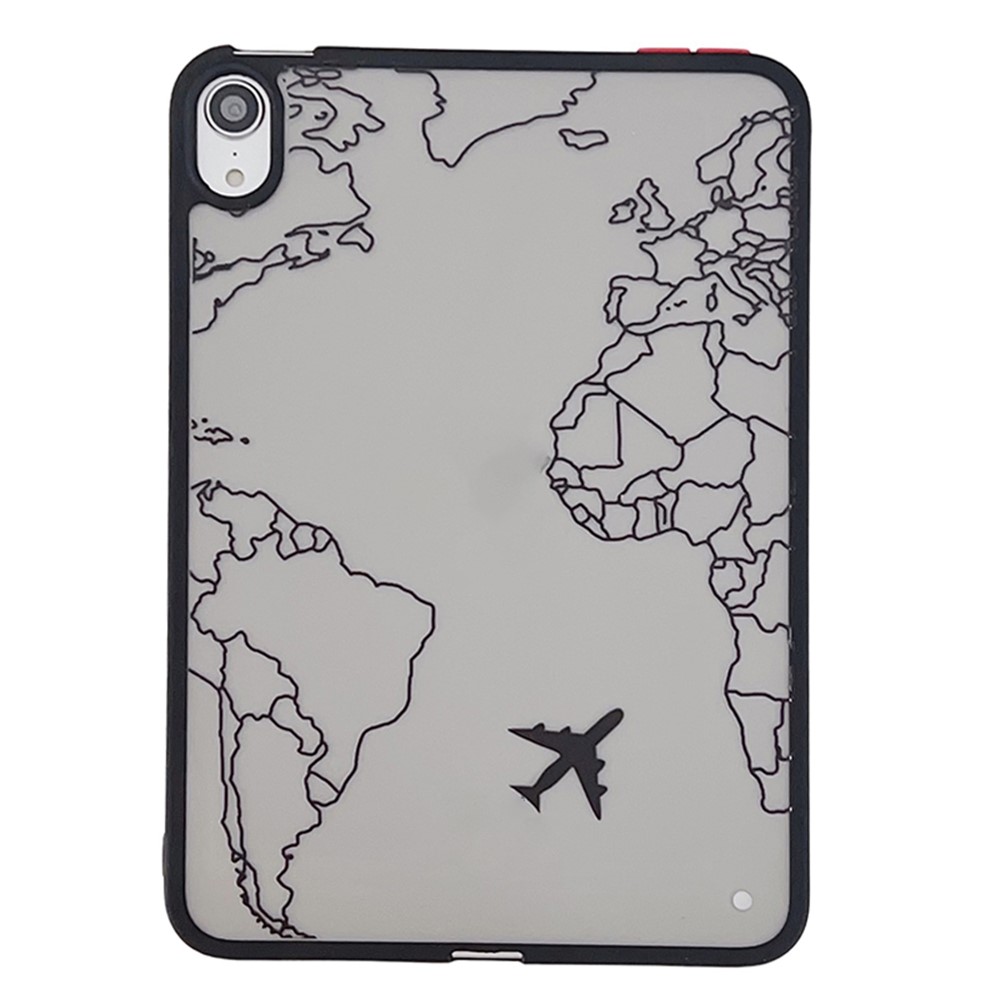 For iPad mini (2024) / mini (2021) Case Skin-Touch Pattern Printing Tablet Cover - Airplane and Map
