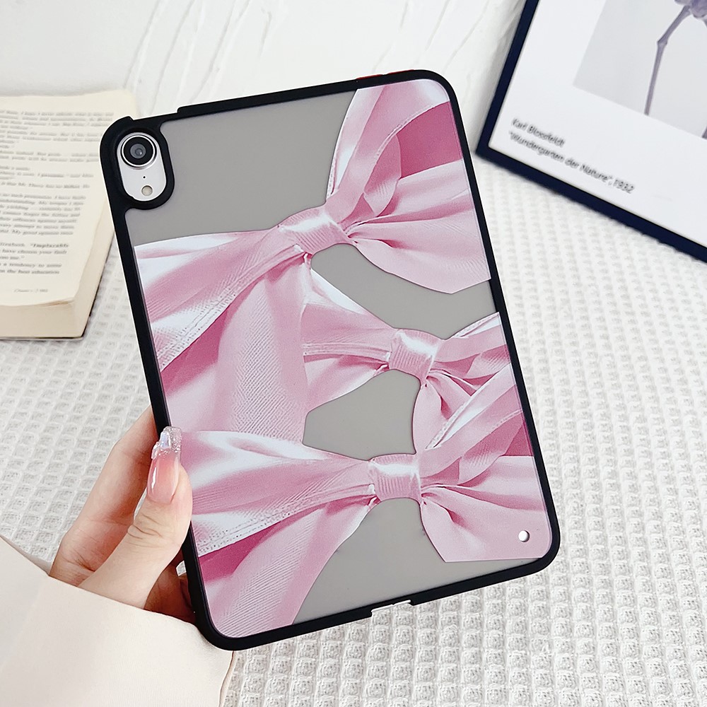 For iPad mini (2024) / mini (2021) Case Skin-Touch Pattern Printing Tablet Cover - Pink Bow