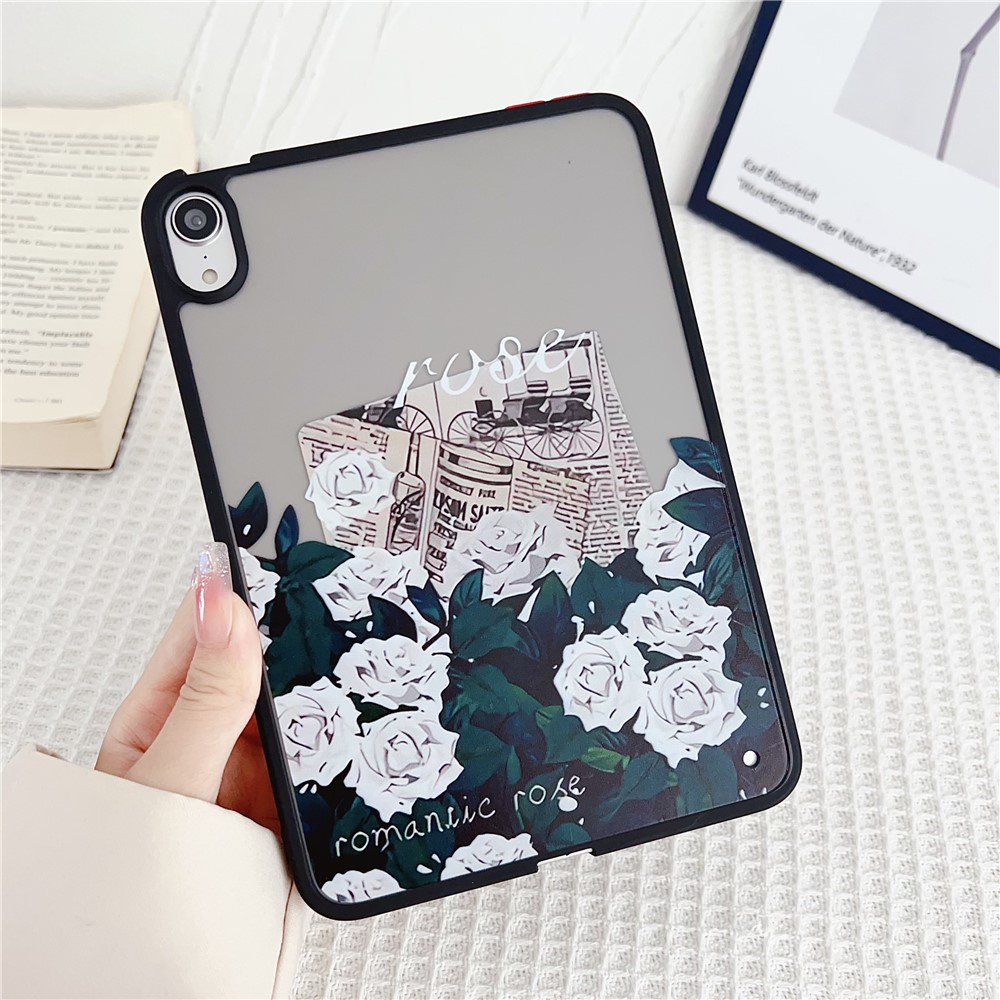 For iPad mini (2024) / mini (2021) Case Skin-Touch Pattern Printing Tablet Cover - White Rose