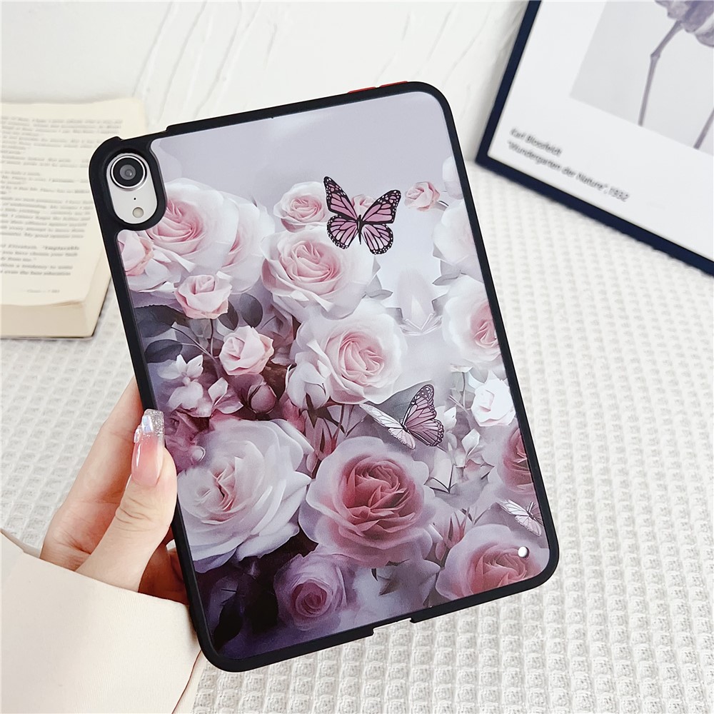 For iPad mini (2024) / mini (2021) Case Skin-Touch Pattern Printing Tablet Cover - Pink Rose