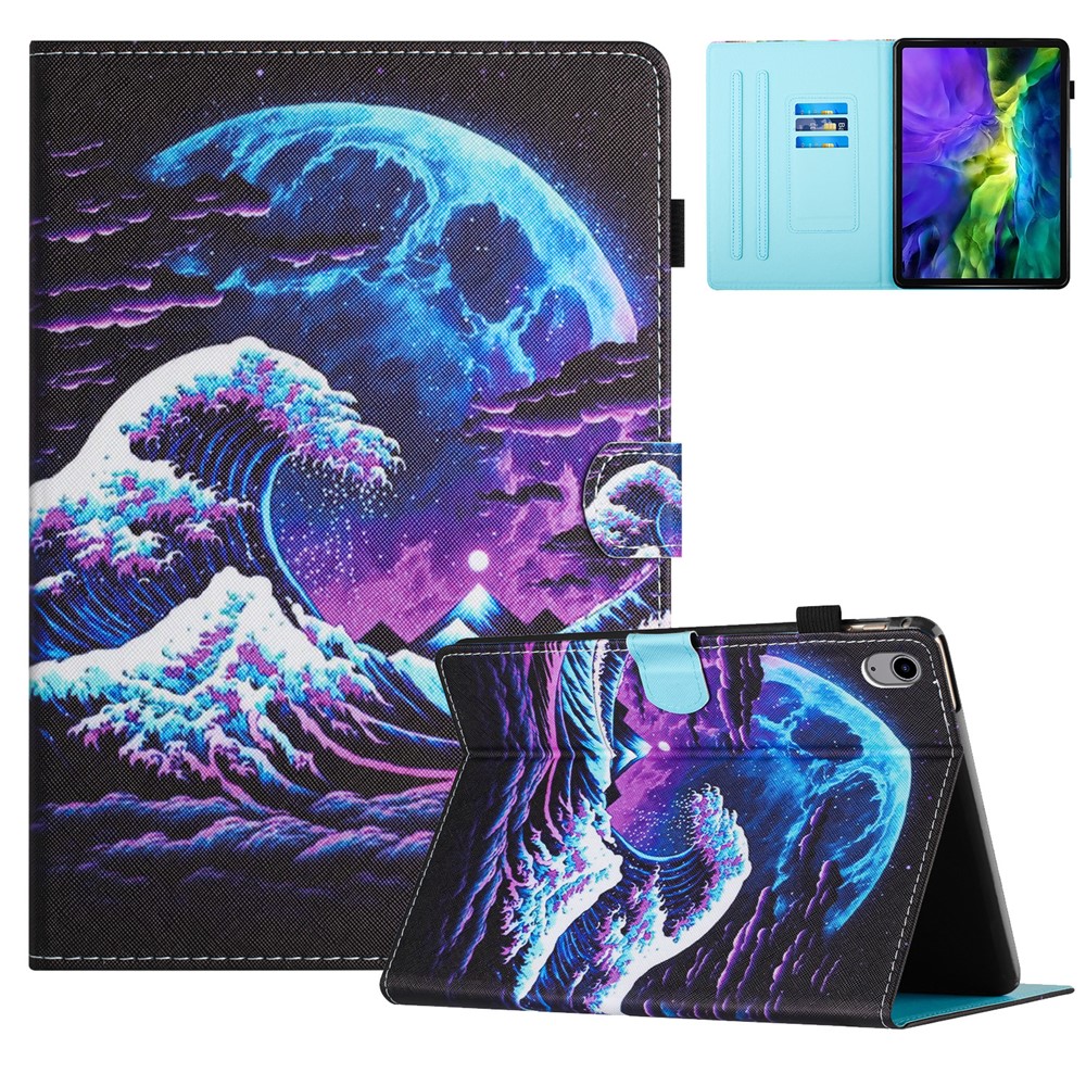 For iPad (2025) / 10.9 (2022) Case PU Leather Card Holder Pattern Printed Tablet Cover - Sea Wave