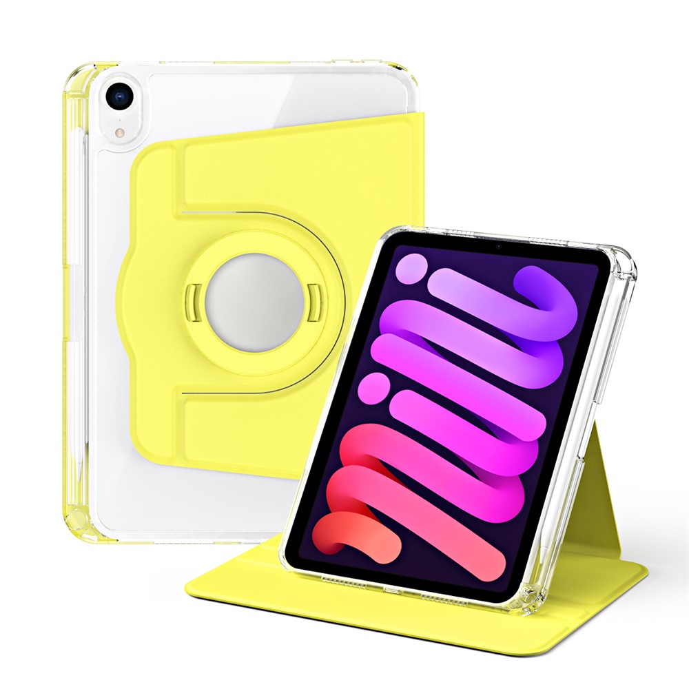 For iPad mini (2024) / mini (2021) Case PU Leather+Acrylic Stand Detachable Tablet Cover - Yellow